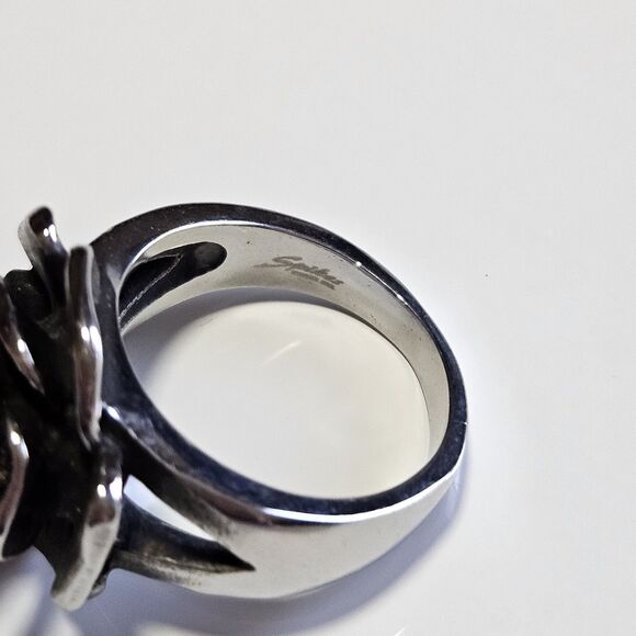 Spikes Stainless Steel Floral Rose Ring Size 8 Silver Tone Three Dimensional - Picture 8 of 12